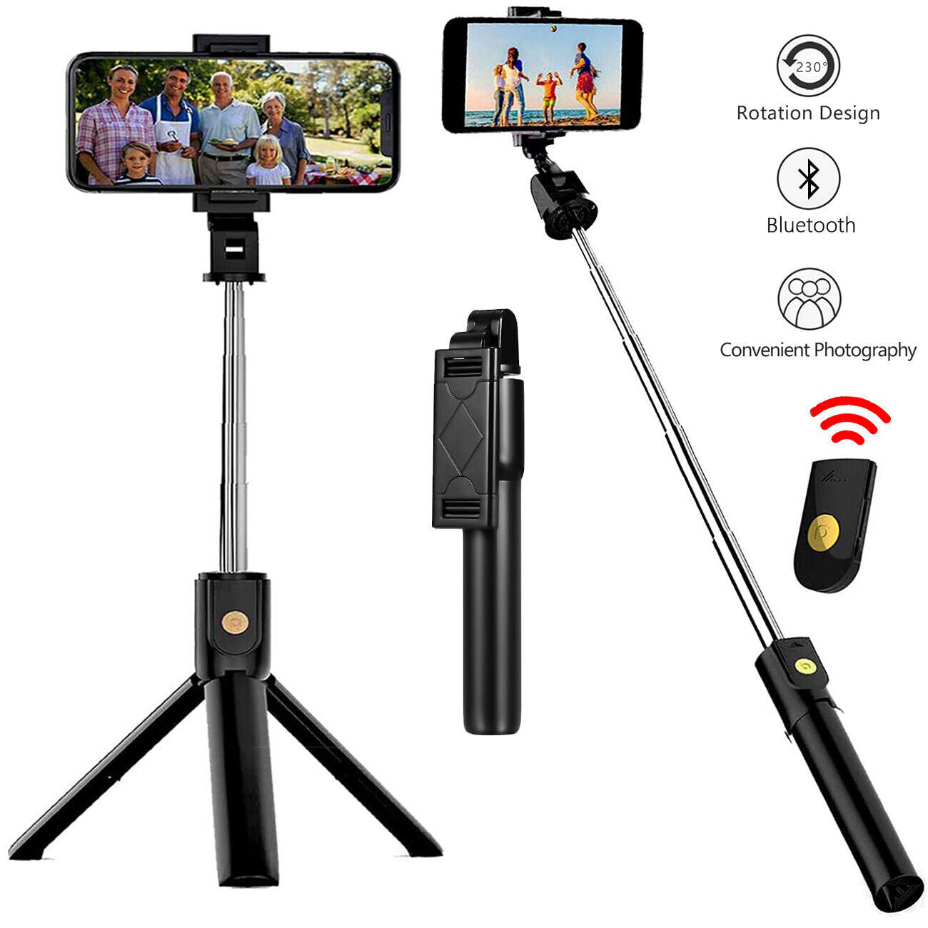 3-in-1 Universal Selfie Sick Tripod Stand For Cell Phone With Bluetooth Remote