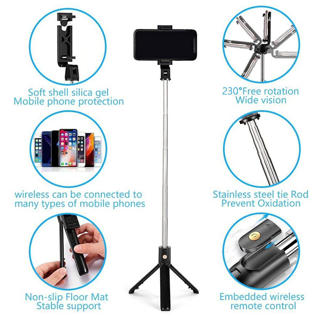 3-in-1 Universal Selfie Sick Tripod Stand For Cell Phone With Bluetooth Remote