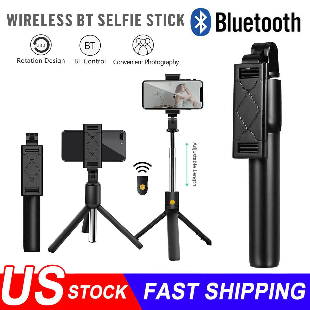 3-in-1 Universal Selfie Sick Tripod Stand For Cell Phone With Bluetooth Remote