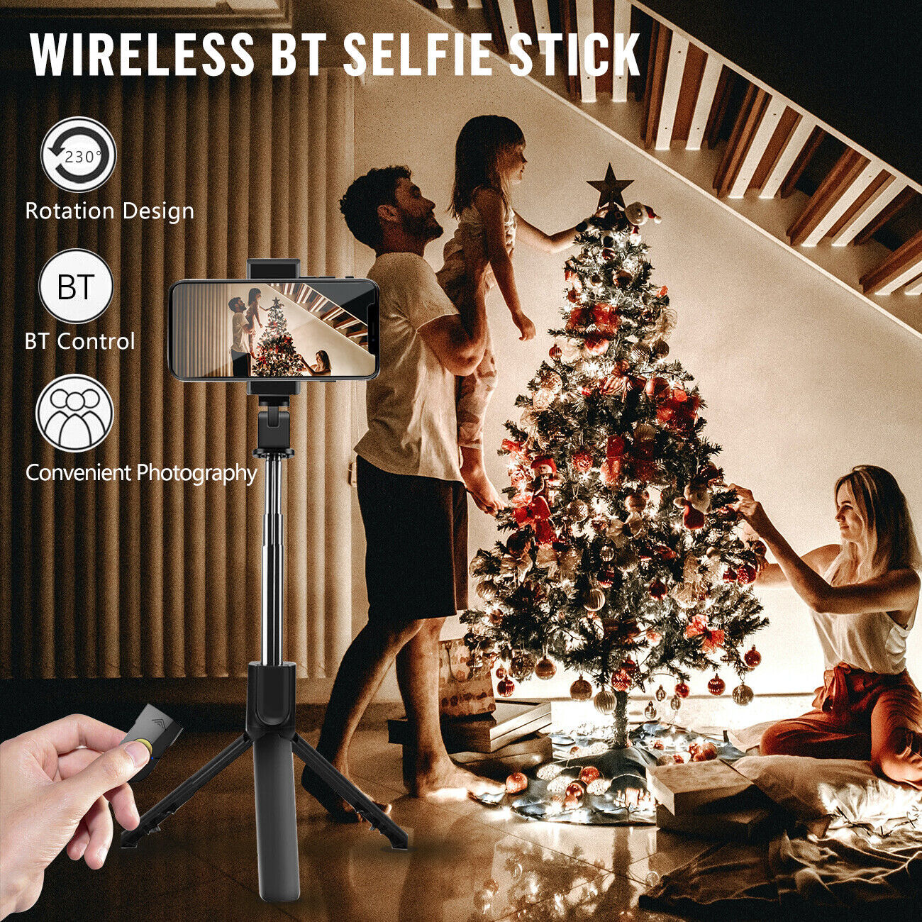 3-in-1 Universal Selfie Sick Tripod Stand For Cell Phone With Bluetooth Remote