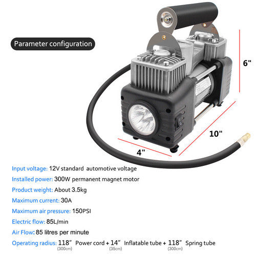 12V 150PSI Car Air Compressor Portable Tyre Deflator Inflator 4WD Car Truck