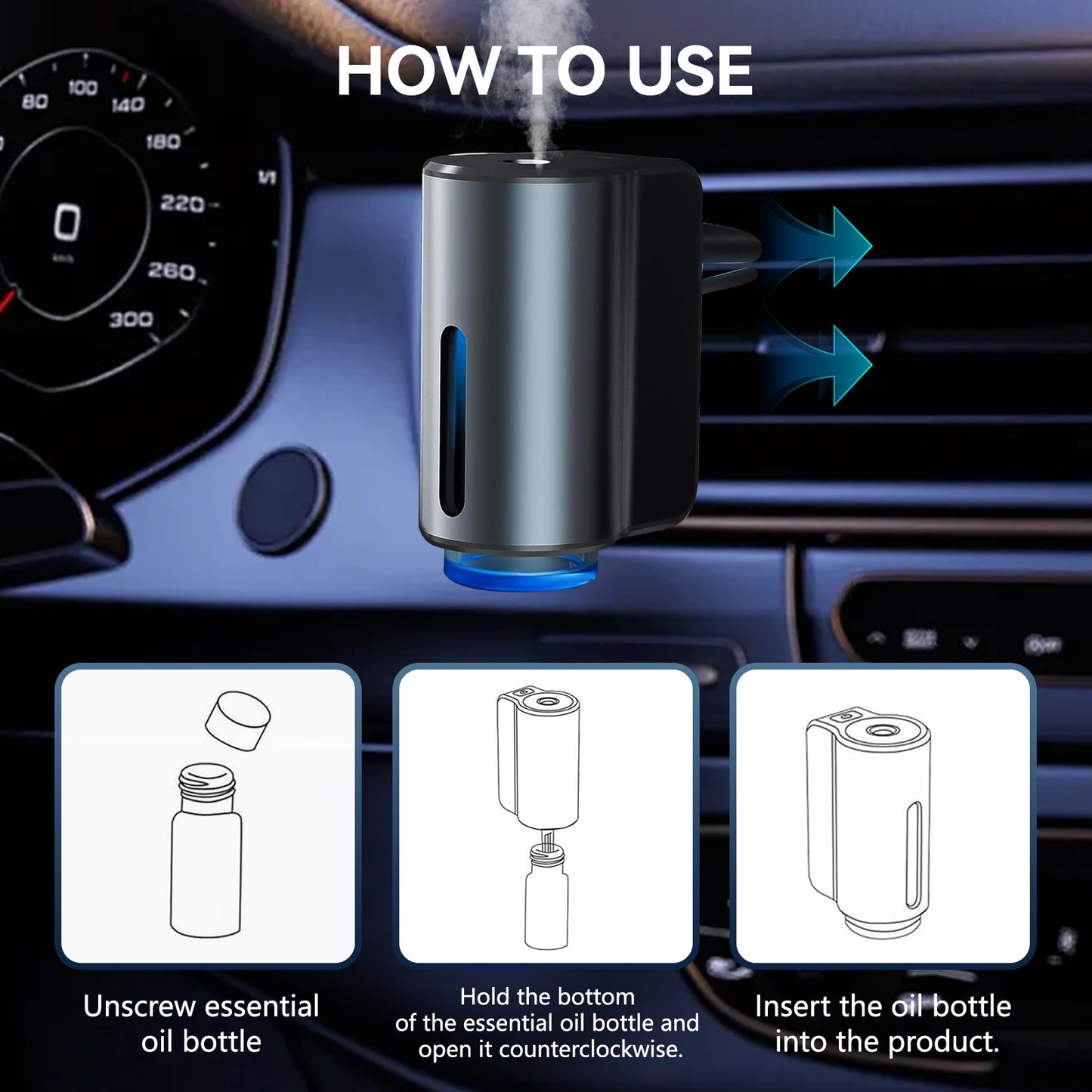 Car Air Fresheners -3x10ML Natural French Perfume Lasts 45 Days, Portable Waterless Car Diffuser Air Freshener Car Aromatherapy Diffuser, Adjust Concentration Scent